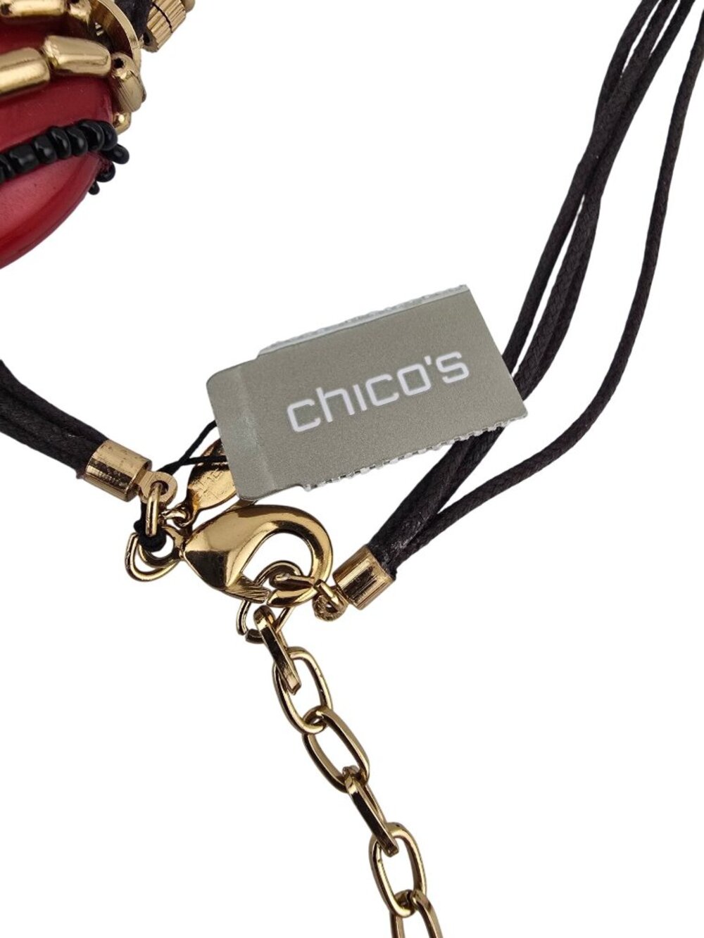 Chicos Rhea Statement Necklace Red Beads & Gold-Tone Adjustable Boho - Picture 8 of 8